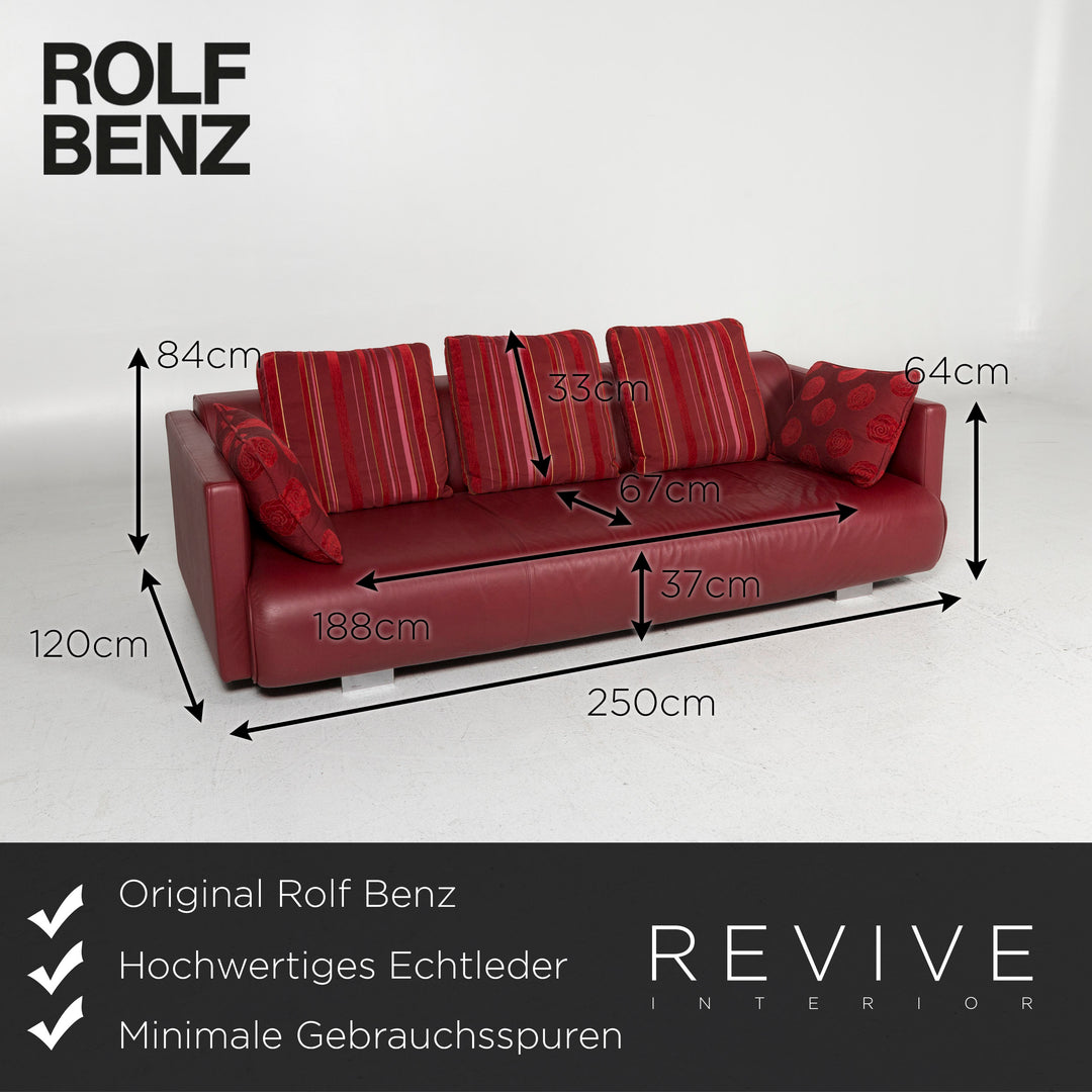 Rolf Benz leather sofa set red 1x three-seater 1x armchair 1x stool #12047