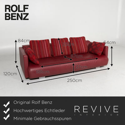 Rolf Benz Leder Sofa Garnitur Rot 1x Dreisitzer 1x Sessel 1x Hocker #12047