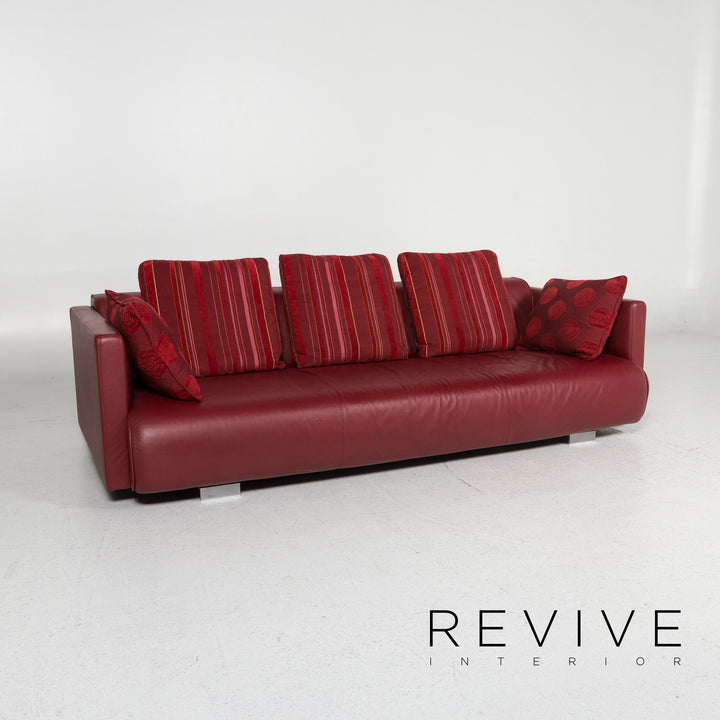 Rolf Benz leather sofa set red 1x three-seater 1x armchair 1x stool #12047