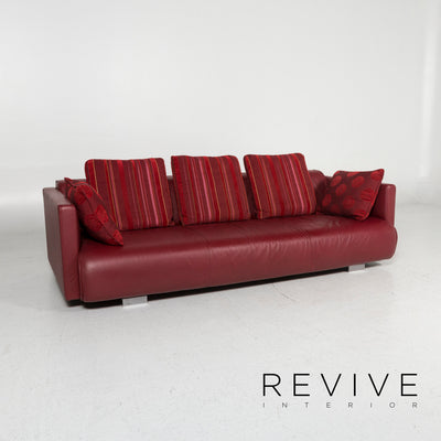 Rolf Benz Leder Sofa Garnitur Rot 1x Dreisitzer 1x Sessel 1x Hocker #12047
