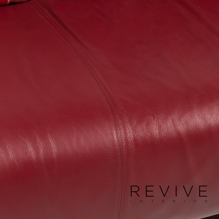 Rolf Benz leather sofa set red 1x three-seater 1x armchair 1x stool #12047