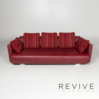 Rolf Benz Leder Sofa Garnitur Rot 1x Dreisitzer 1x Sessel 1x Hocker #12047