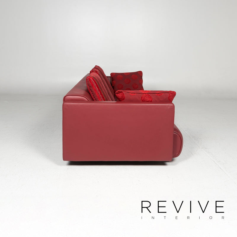 Rolf Benz Leder Sofa Garnitur Rot 1x Dreisitzer 1x Sessel 1x Hocker 