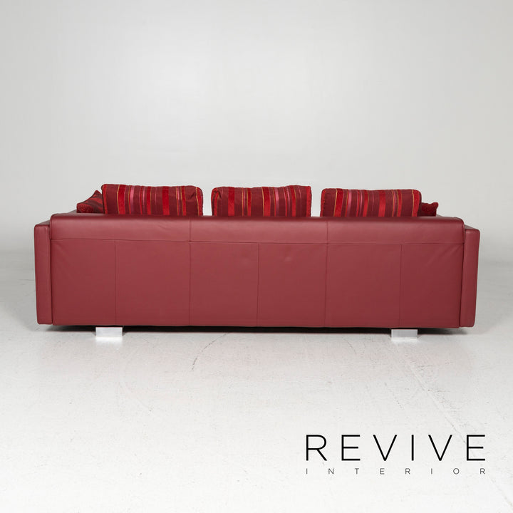 Rolf Benz leather sofa red three-seater couch #11885