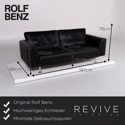 Rolf Benz Leder Sofa Schwarz Dreisitzer #10809