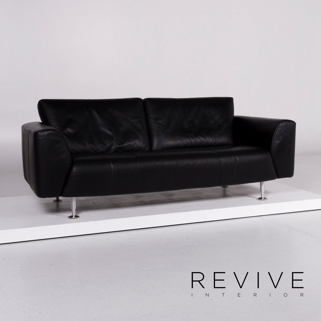 Rolf Benz Leder Sofa Schwarz Dreisitzer #10809