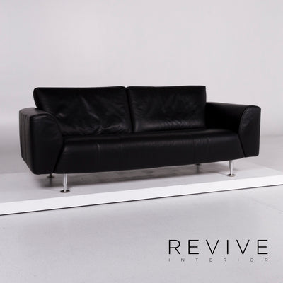 Rolf Benz Leder Sofa Schwarz Dreisitzer #10809