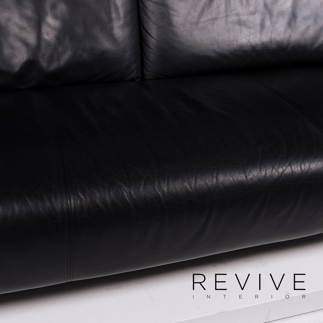 Rolf Benz Leder Sofa Schwarz Dreisitzer #10809