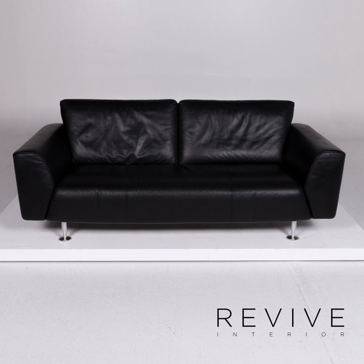 Rolf Benz Leder Sofa Schwarz Dreisitzer #10809