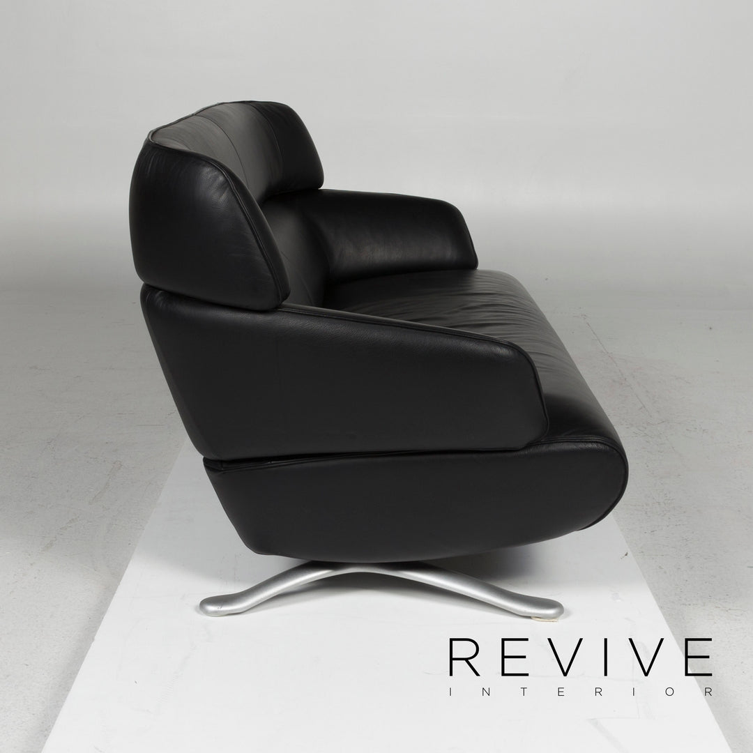 Rolf Benz leather sofa black three-seater #11459