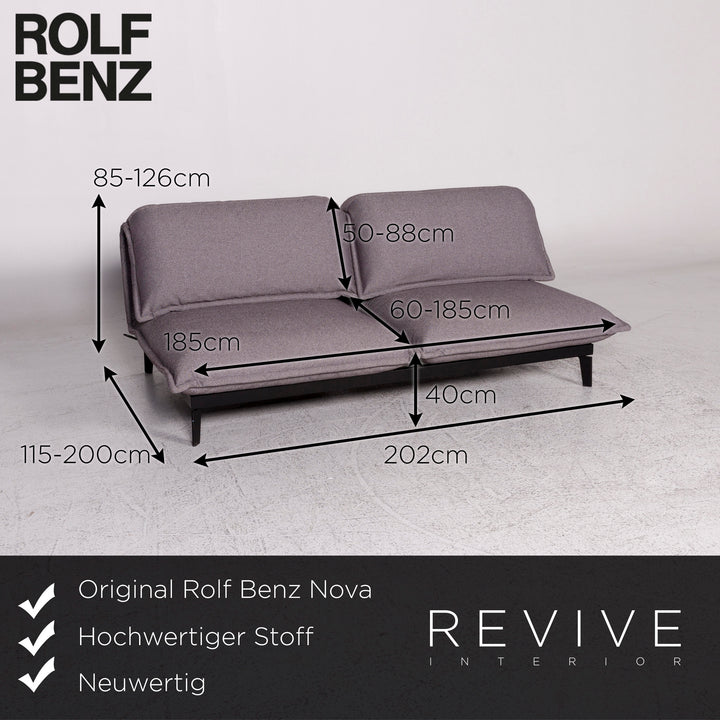 Rolf Benz Nova fabric sofa bed gray two-seater relax function couch #9930
