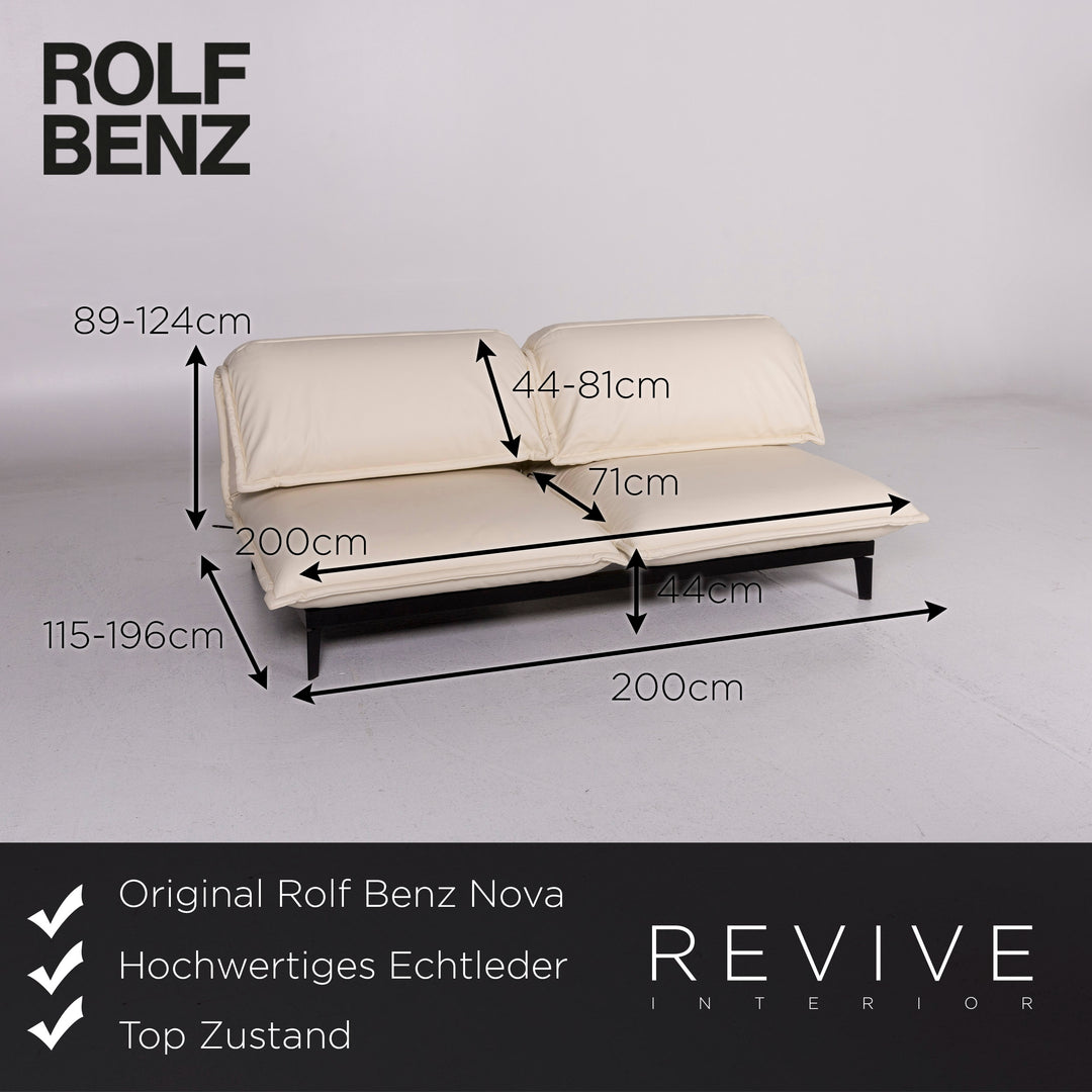 Rolf Benz Nova Leder Schlafsofa Creme Zweisitzer Sofa Relaxfunktion Schlaffunktion Funktion Couch #10659