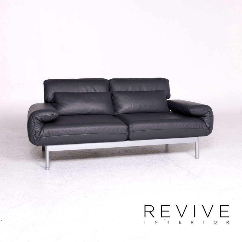 Rolf Benz Plura Designer Leder Sofa Grau Zweisitzer Couch 