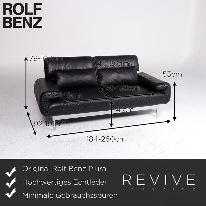 Rolf Benz Plura Designer Leder Sofa Schwarz Zweisitzer Couch Relax Funktion #9115