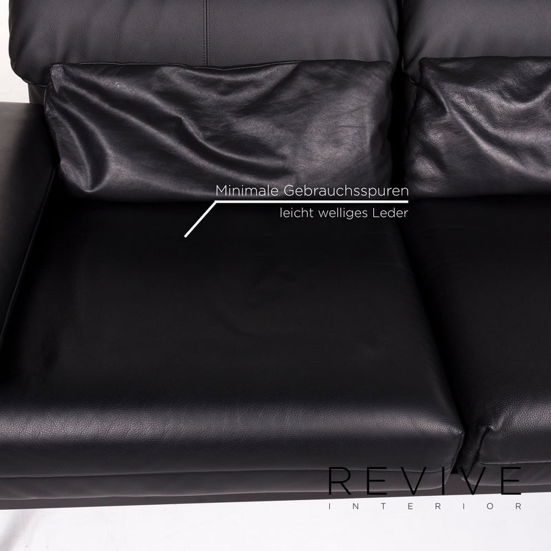 Rolf Benz Plura Leder Sofa Schwarz Zweisitzer Funktion Relaxfunktion Couch 