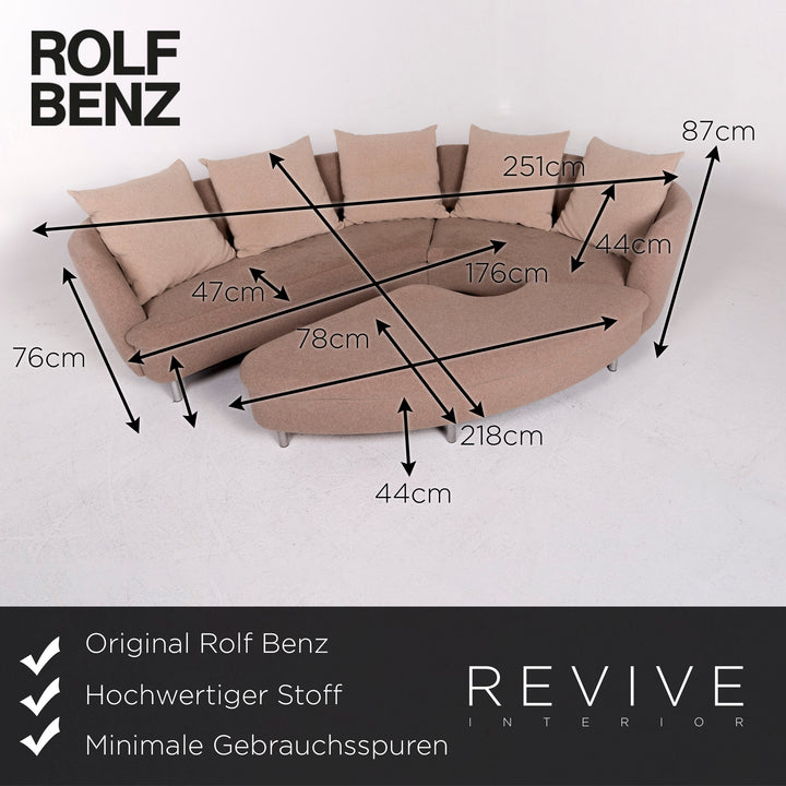 Rolf Benz Stoff Sofa Beige Ecksofa inkl. Hocker #11667