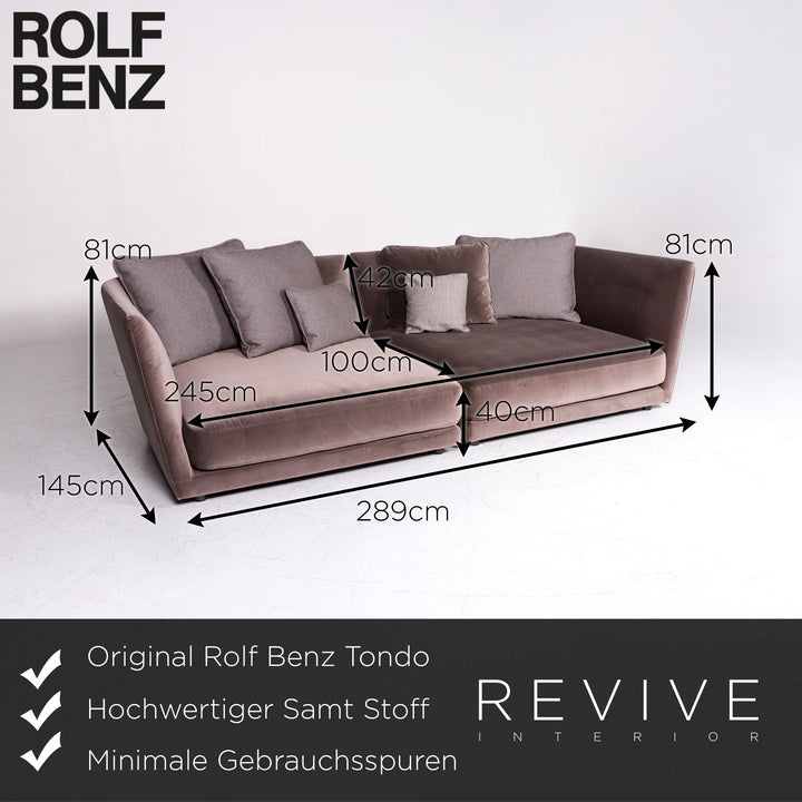 Rolf Benz Tondo Samt Sofa Braun Beige Dreisitzer Couch #9213