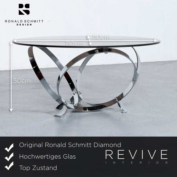 Ronald Schmitt Diamond Designer Glastisch Silber Tisch Couchtisch #6679