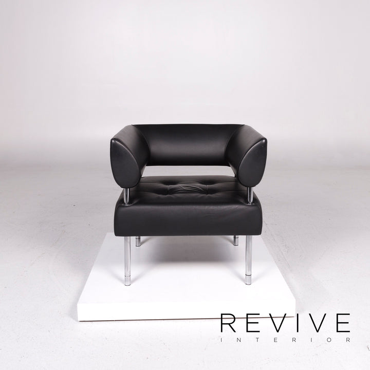 Sitland leather sofa set black 1x three-seater 2x armchair #11551