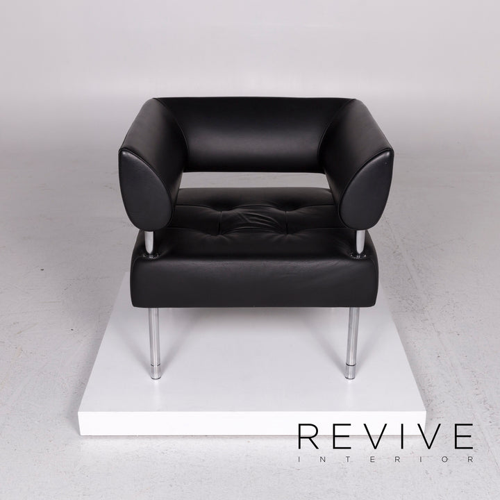 Sitland leather sofa set black 1x three-seater 2x armchair #11551