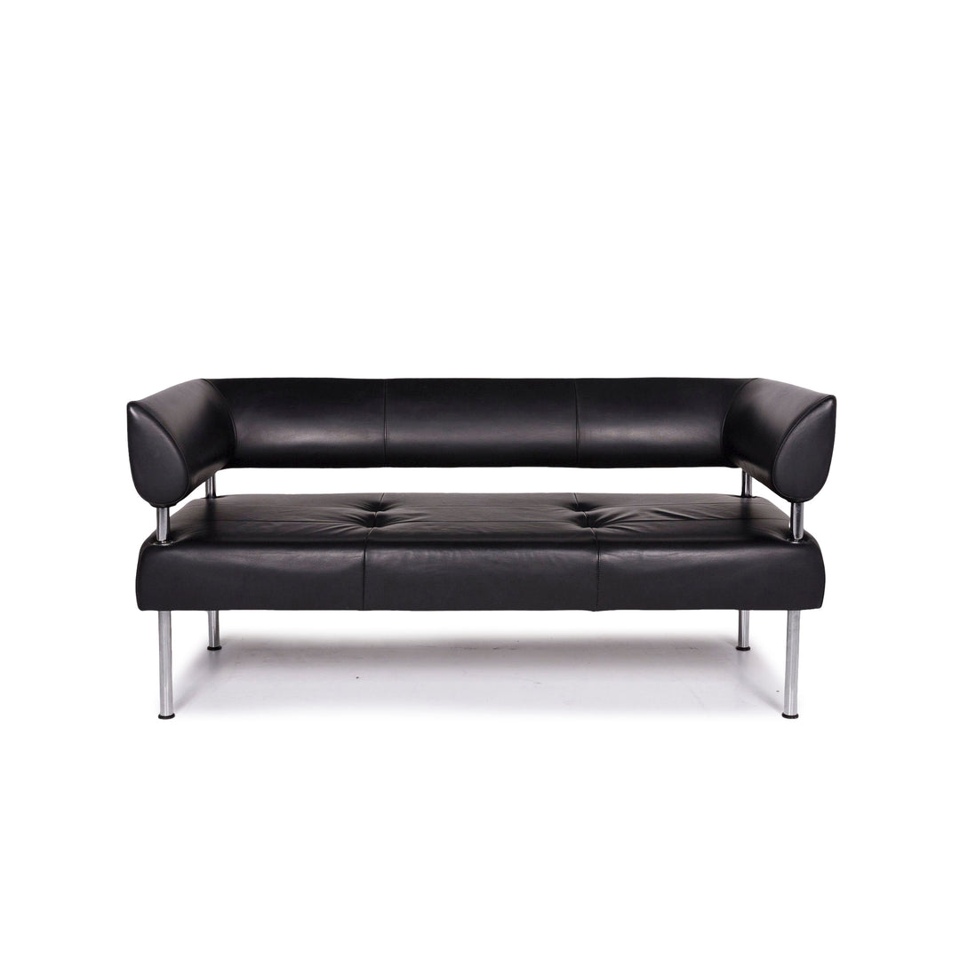 Sitland Leder Sofa Schwarz Dreisitzer Couch #11418