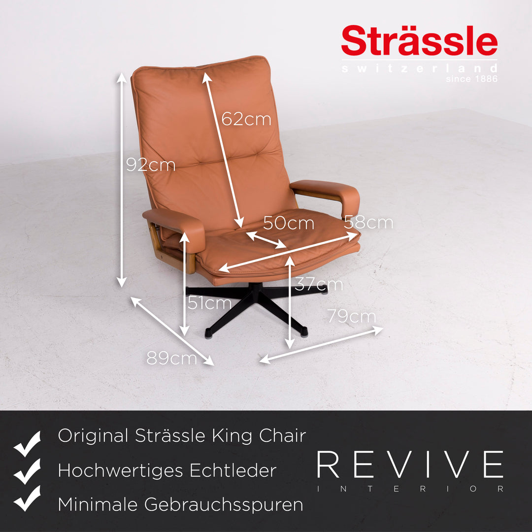 Strässle King Chair Designer Leather Armchair Brown by André Vandenbeuck Genuine Leather Chair #8338