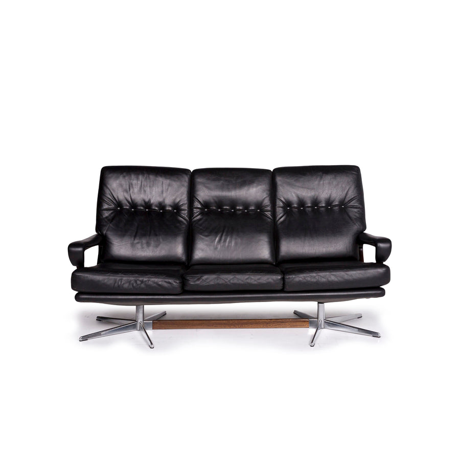 Strässle King Leather Sofa Black Three Seater Couch #11205