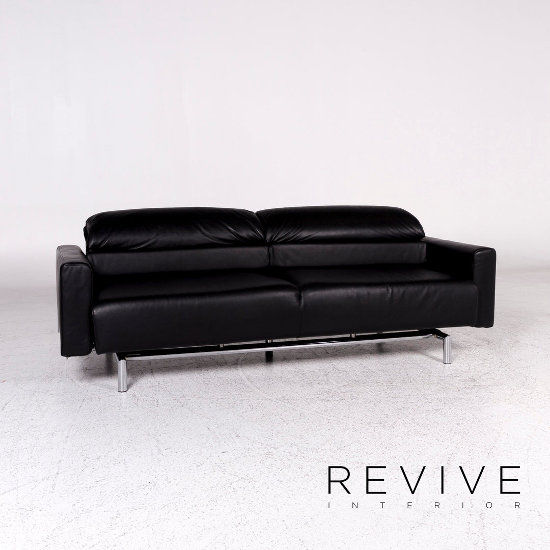 Strässle Matteo Leder Sofa Schwarz Dreisitzer Relax Funktion Couch #9475