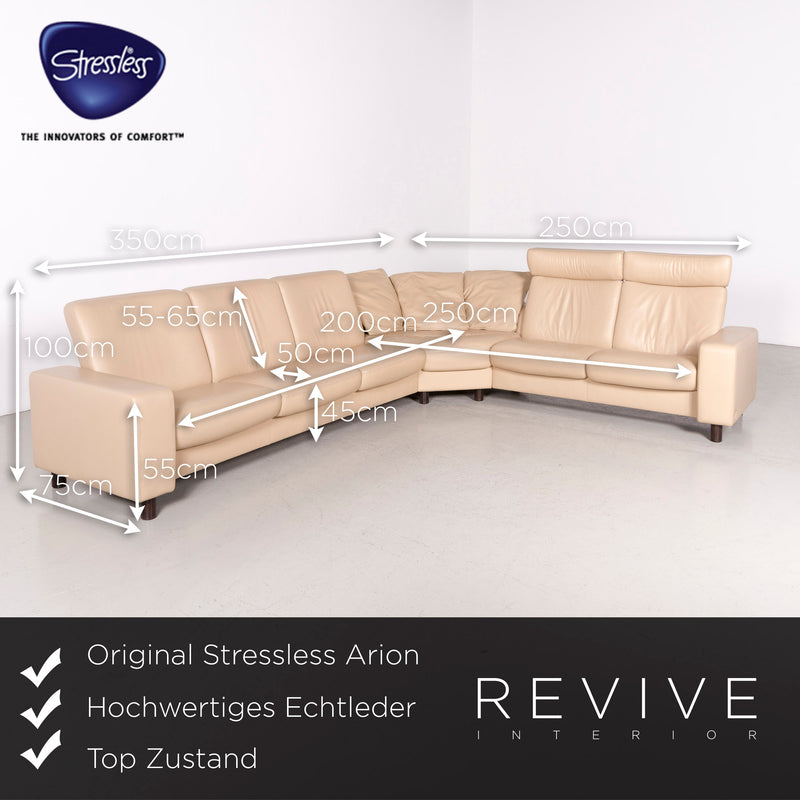 Stressless Arion Designer Leder Ecksofa Hocker Garnitur Beige Echtleder Sofa Couch Relax 