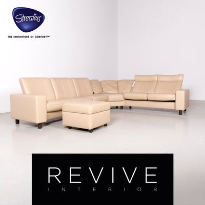 Stressless Arion Designer Leder Ecksofa Hocker Garnitur Beige Echtleder Sofa Couch Relax #7612