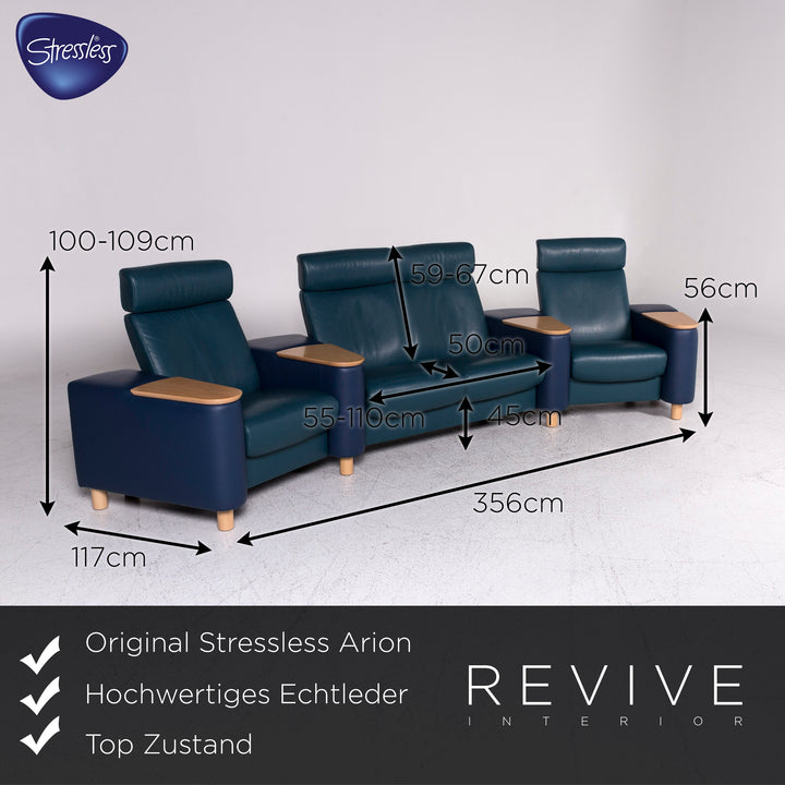 Stressless Arion Leder Sofa Blau Petrol Viersitzer Couch Funktion #9234