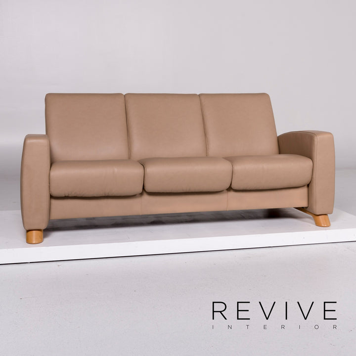 Stressless Arion Leder Sofa Beige Dreisitzer Relaxfunktion Funktion Couch Heimkino #10792
