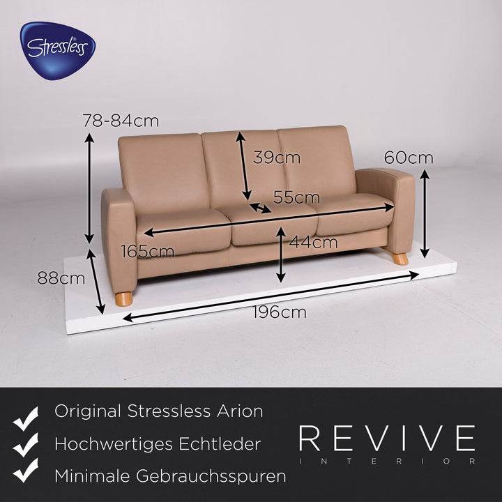 Stressless Arion Leder Sofa Beige Dreisitzer Relaxfunktion Funktion Couch Heimkino #10792