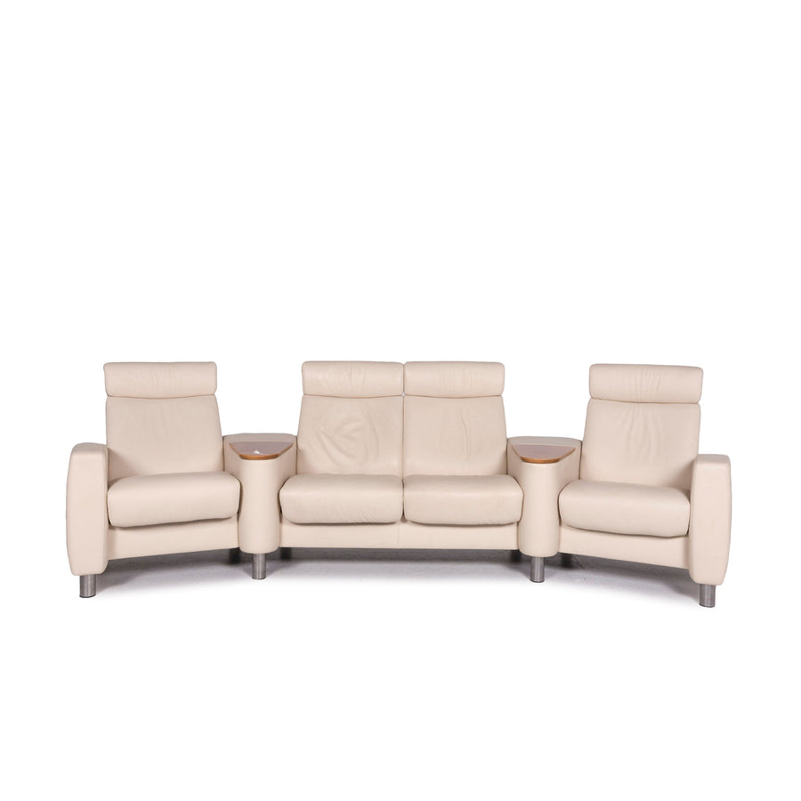 Stressless Arion Leather Sofa Beige Four Seater Home Theater Function Couch #11354