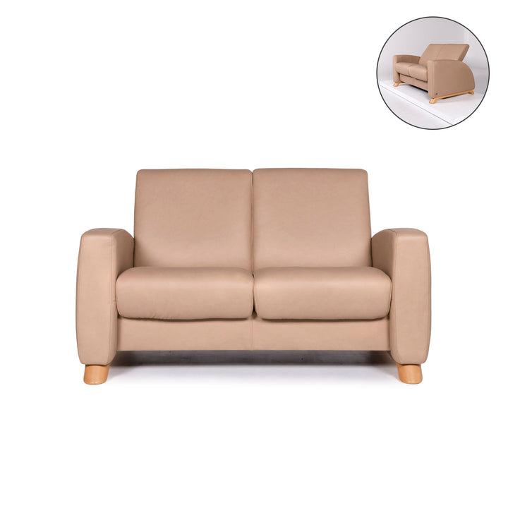 Stressless Arion Leather Sofa Beige Two Seater Relaxation Function Couch Home Theater #10792