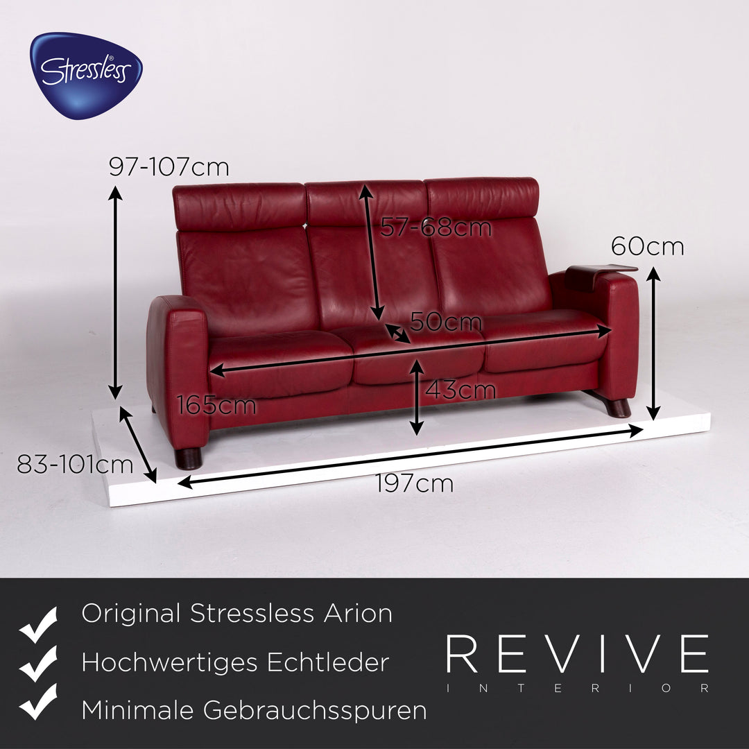 Stressless Arion Leder Sofa Rot Dreisitzer Relaxfunktion Funktion Couch #10409