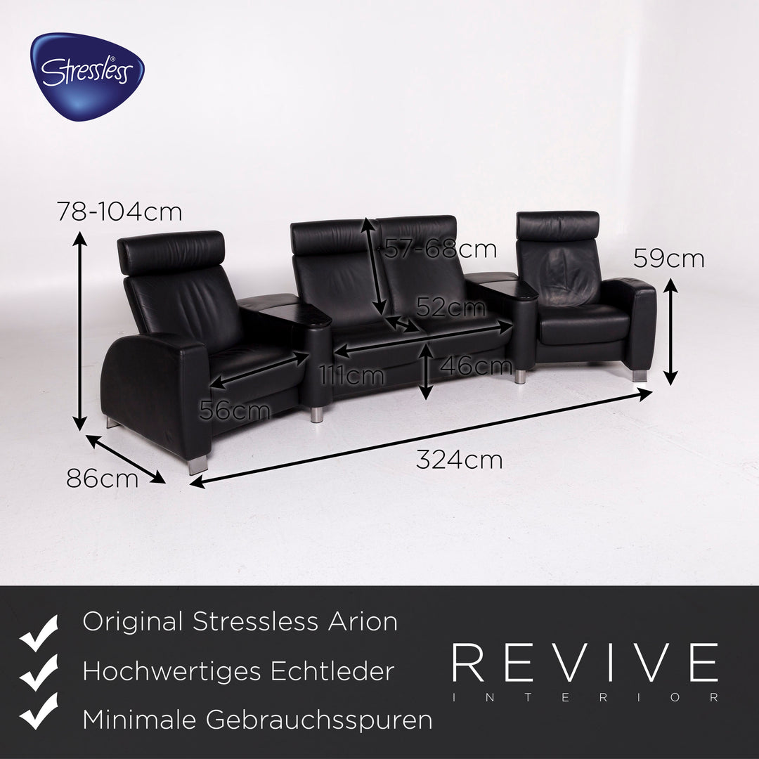 Stressless Arion Leder Sofa Schwarz Viersitzer Funktion Couch #11498