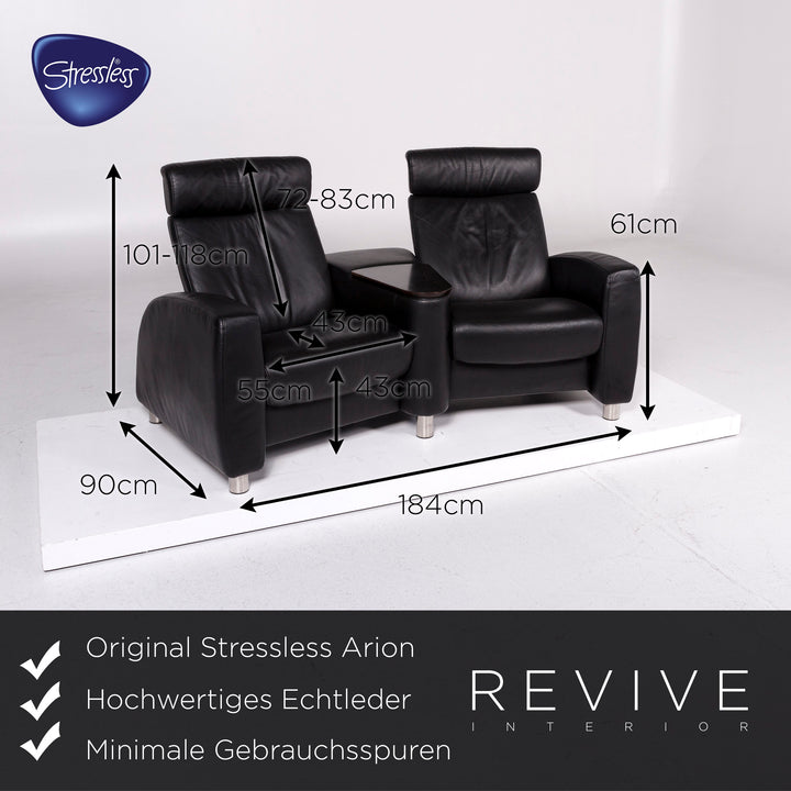 Stressless Arion Leder Sofa Schwarz Zweisitzer Funktion Relaxfunktion Heimkino Couch #10942