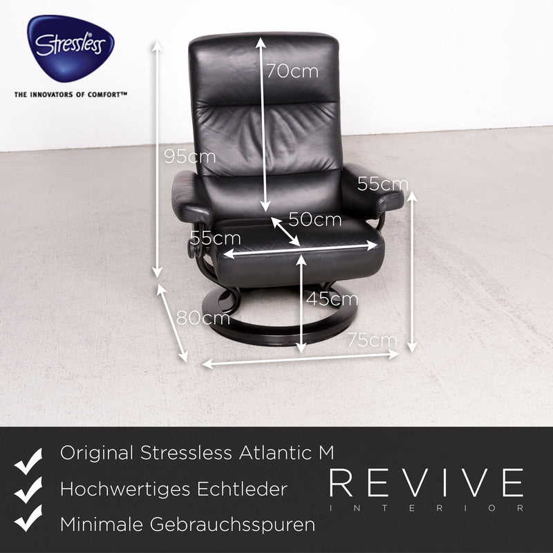 Stressless Atlantic M Leder Sessel mit Hocker Schwarz Echtleder Stuhl Relax Funktion 