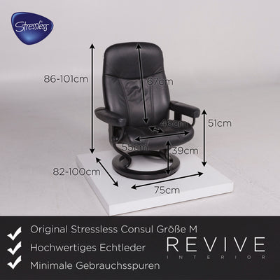Stressless Consul Leder Sessel Schwarz inkl. Hocker Größe M Relaxfunktion Funktion #11687