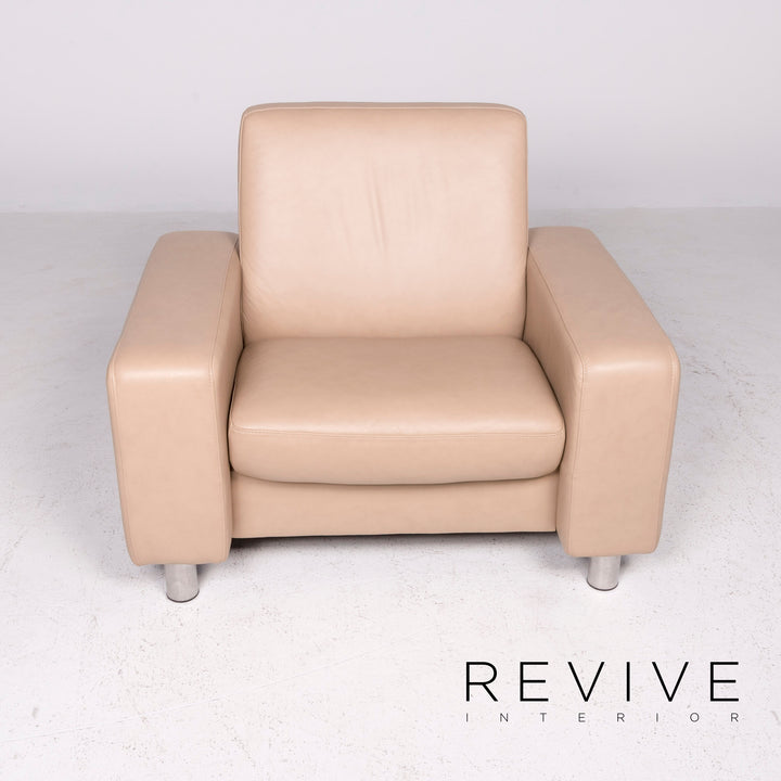 Stressless Designer Leather Armchair Beige Genuine Leather Chair #8608