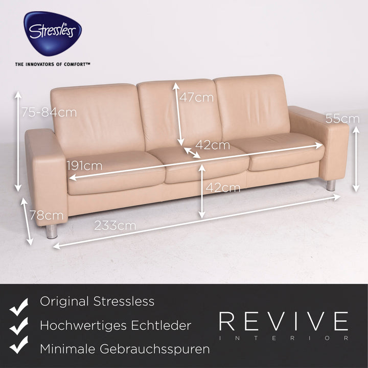 Stressless Designer Leder Sofa Beige Echtleder Dreisitzer Couch #8472