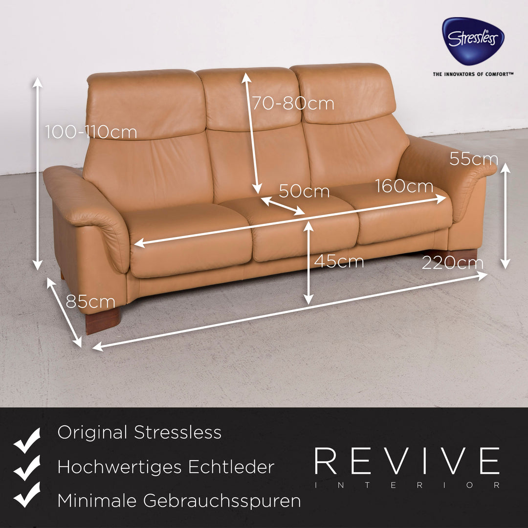 Stressless designer leather sofa armchair stool set brown real leather three-seater couch relax function #7928