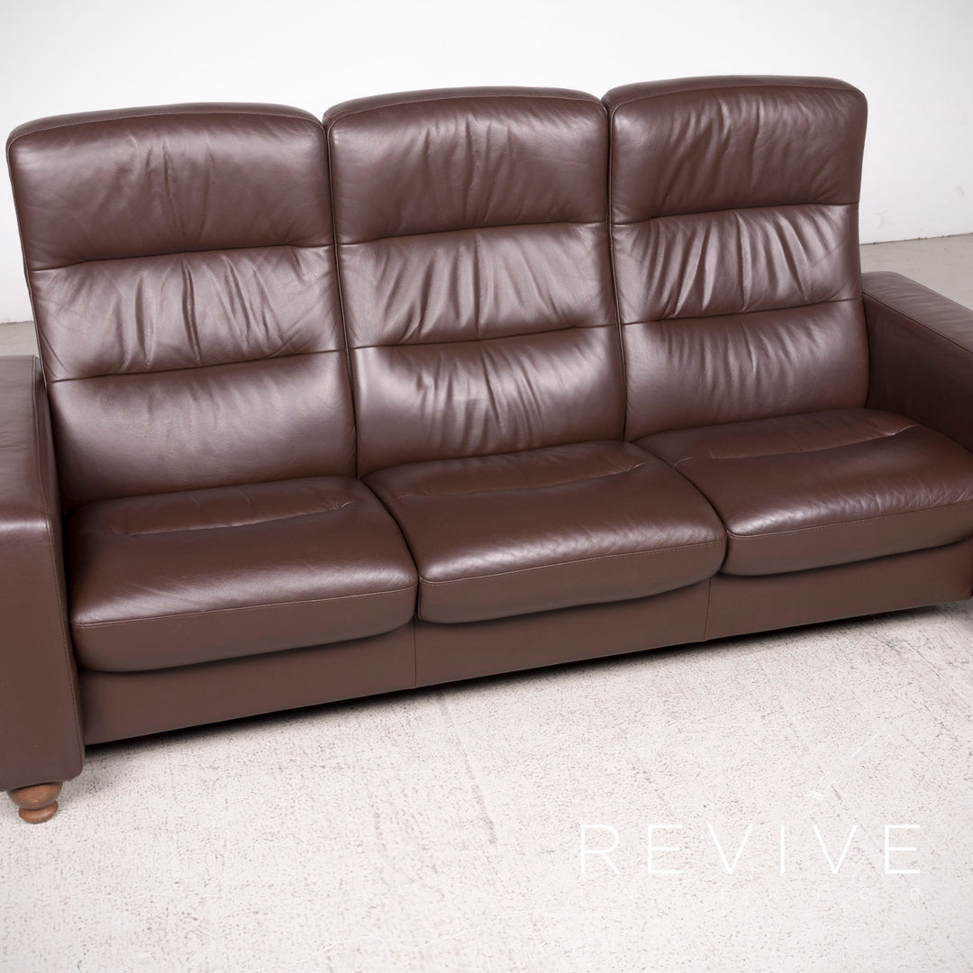 Stressless leather sofa brown genuine leather three-seater couch #7893