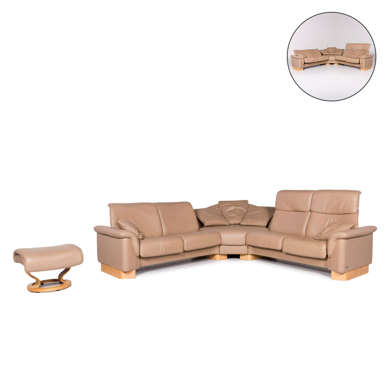 Stressless Leder Ecksofa inkl. Hocker Beige Sofa Funktion Relaxfunktion Couch 
