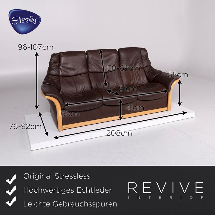 Stressless Leder Holz Sofa Braun Dunkelbraun Dreisitzer Couch #10878
