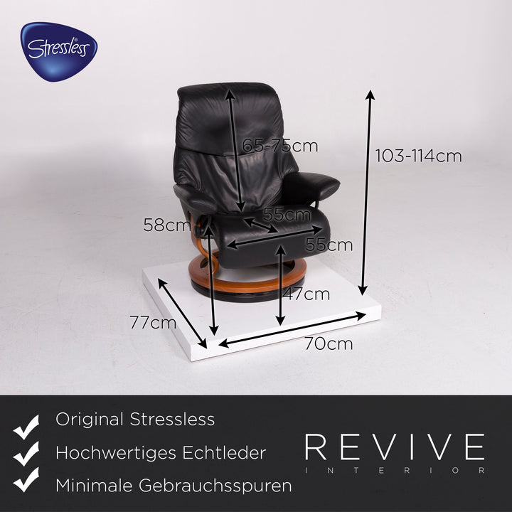 Stressless Leather Lounge Chair Set Black Relaxation Stool #11441