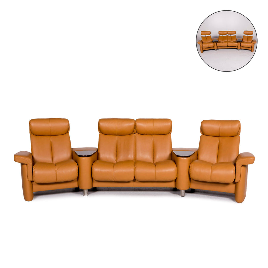 Stressless Legend Leather Corner Sofa Mustard Yellow Yellow Ocher Sofa Four Seater Relaxation Function Couch #11383