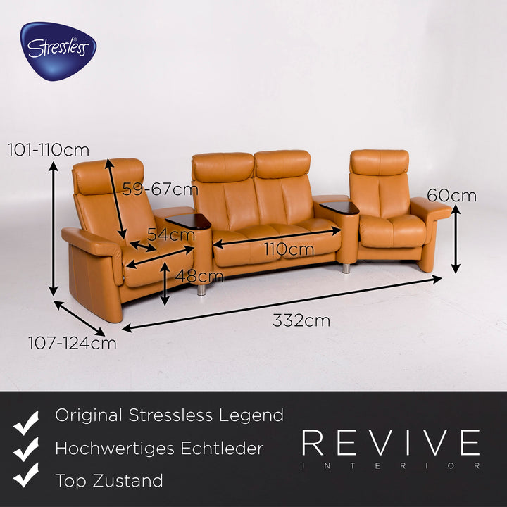 Stressless Legend Leather Corner Sofa Mustard Yellow Yellow Ocher Sofa Four Seater Relaxation Function Couch #11383