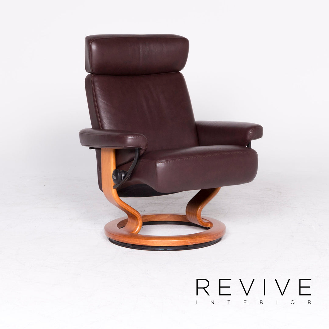 Stressless M designer leather armchair with stool brown genuine leather chair relax function #8648